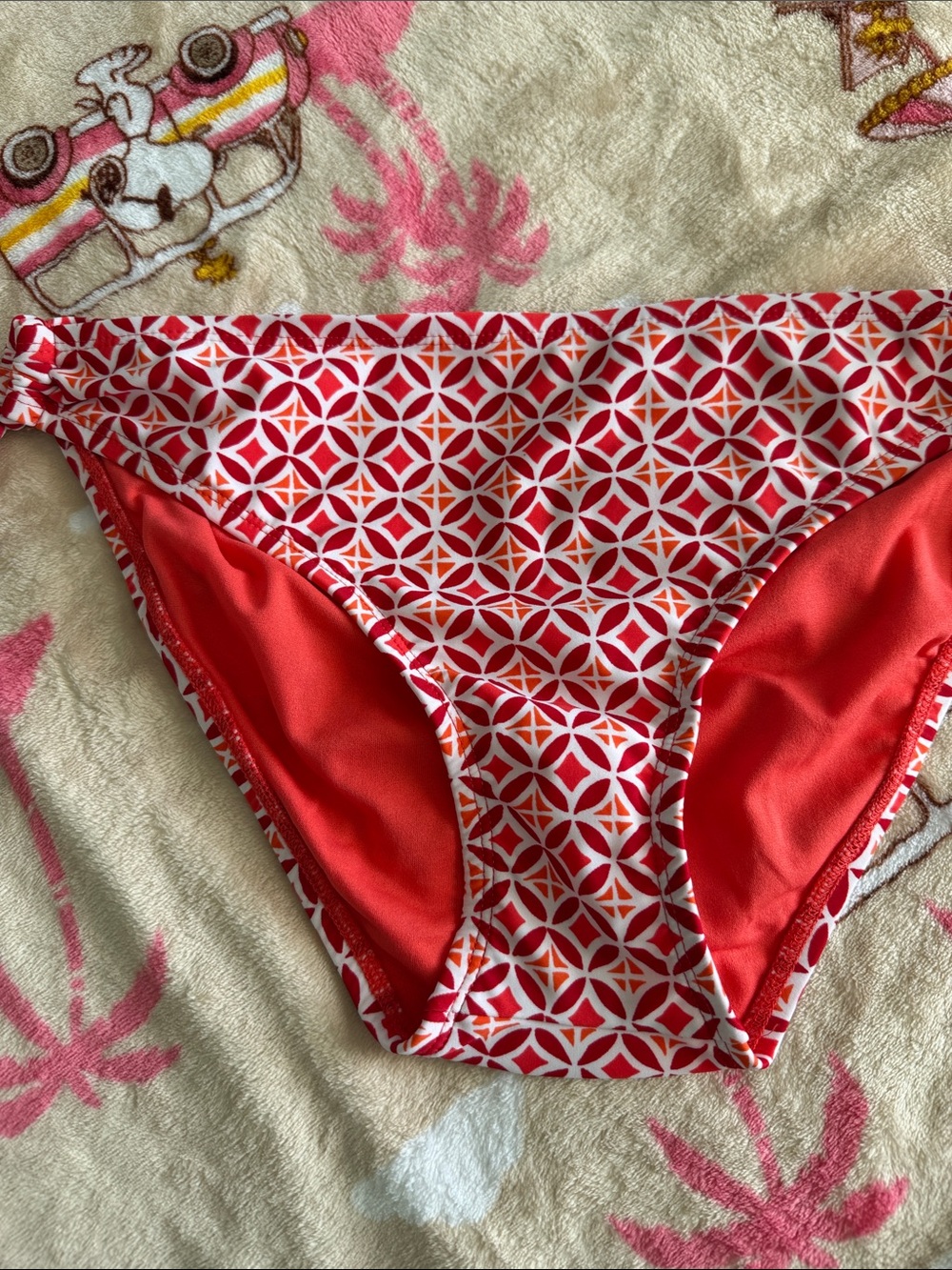 New Coral & Red Geometric Bikini Bottoms Swim Beach Stylus Summer Full Coverage - Picture 3 of 7